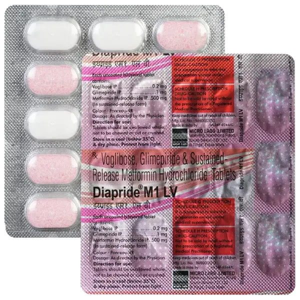 Diapride M1 LV 1mg/500mg/0.2mg Tablet SR